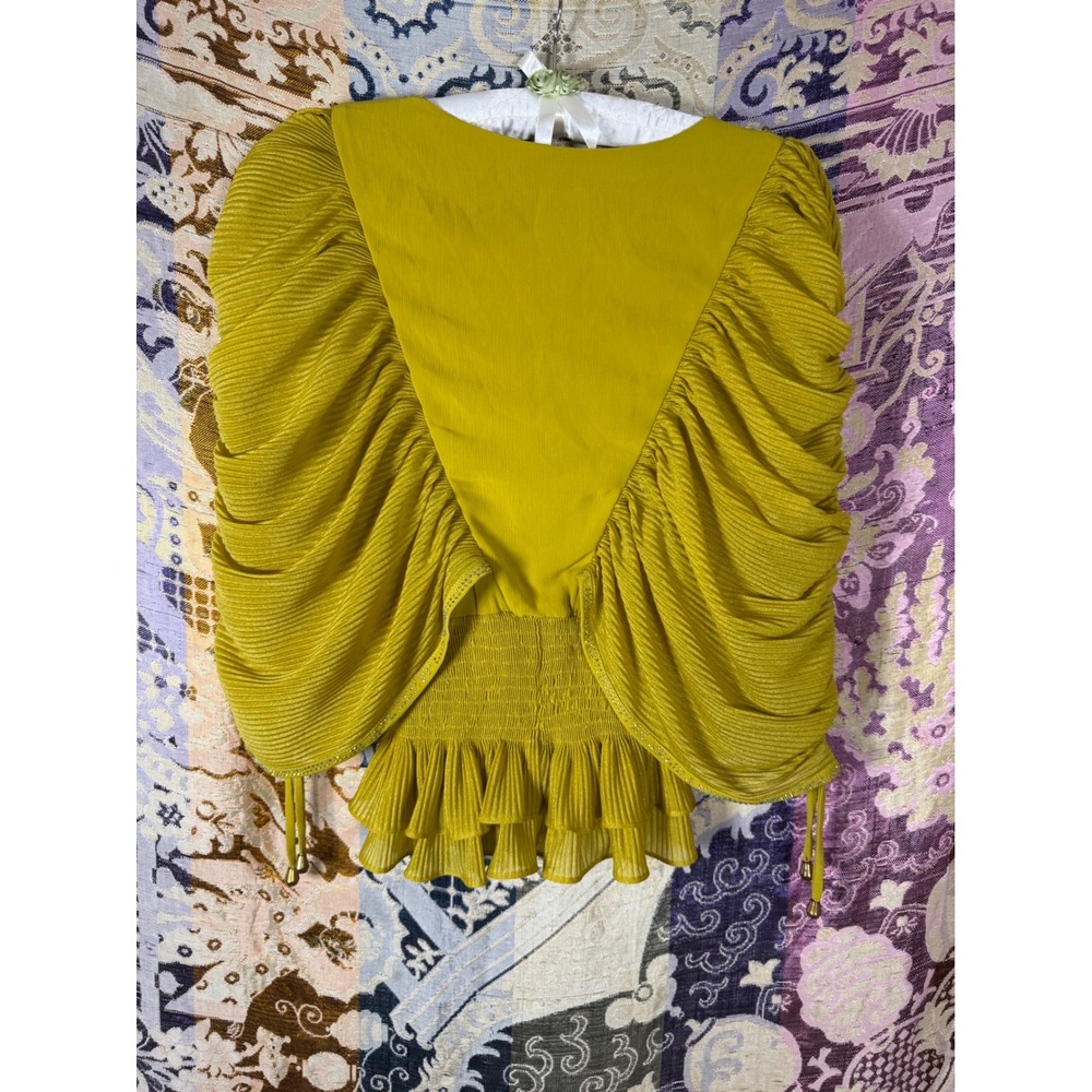 Chartreuse Gold Unique Beaded Whimsy Fairy Bohemian Chic Women's Top Size M - Picture 2 of 16